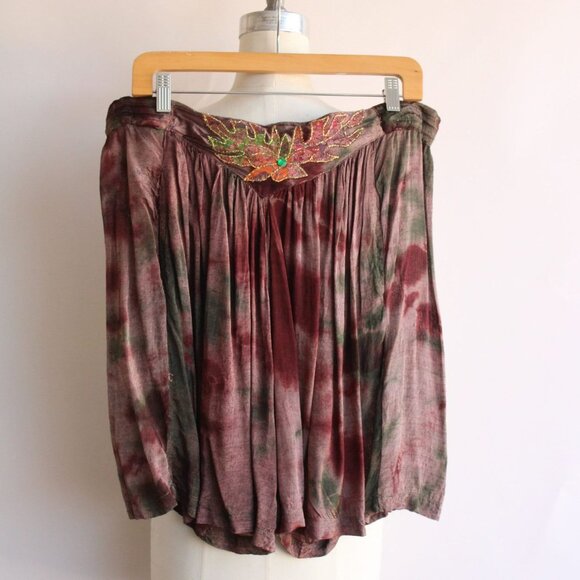 Vintage 1980s 1990s Shorts, Jane Ashley Brown Rayon Tie Dye Loose Pants, Size Sm - Picture 2 of 10